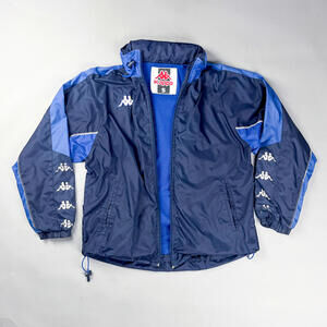 Vintage Kappa Men's Navy Blue Windbreaker Jacket with Hood